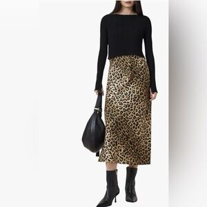 All Saints Animal Print Midi Skirt